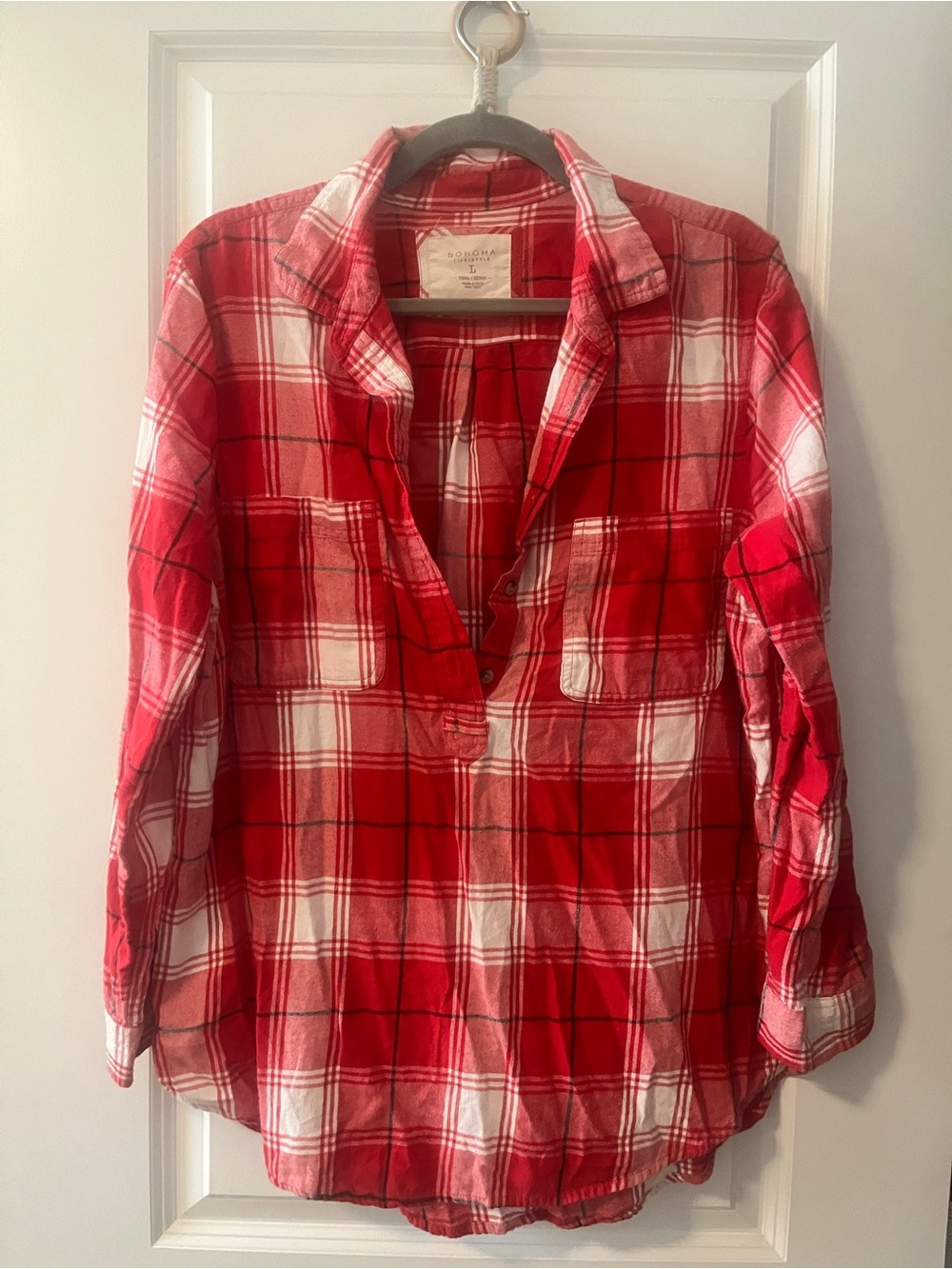 Sonoma Red and White Plaid Button-Down Shirt